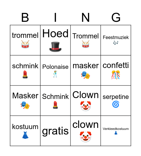 carnaval Bingo Card