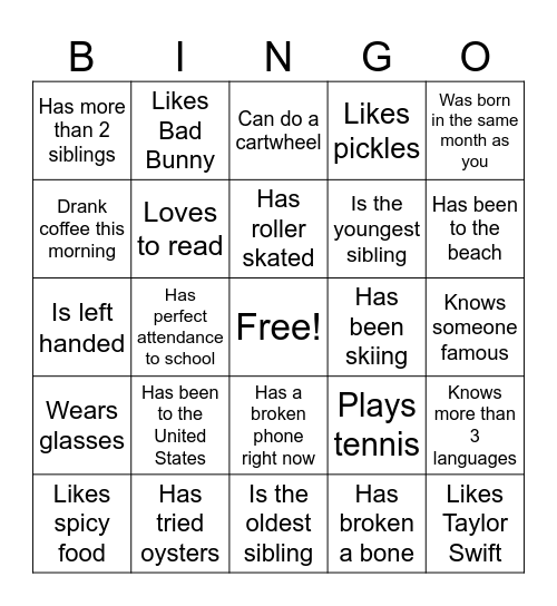 Find Someone Who Has Done the Following Things Bingo Card