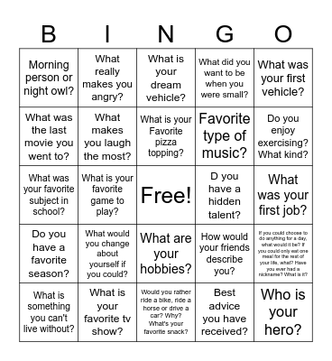 Ice Breaker Bingo Card