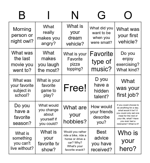 Ice Breaker Bingo Card