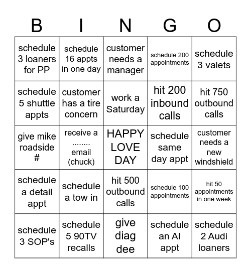 LOVE Bingo Card