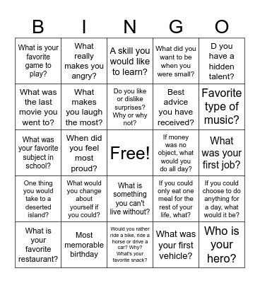 Ice Breaker Bingo Card