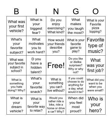 Ice Breaker Bingo Card
