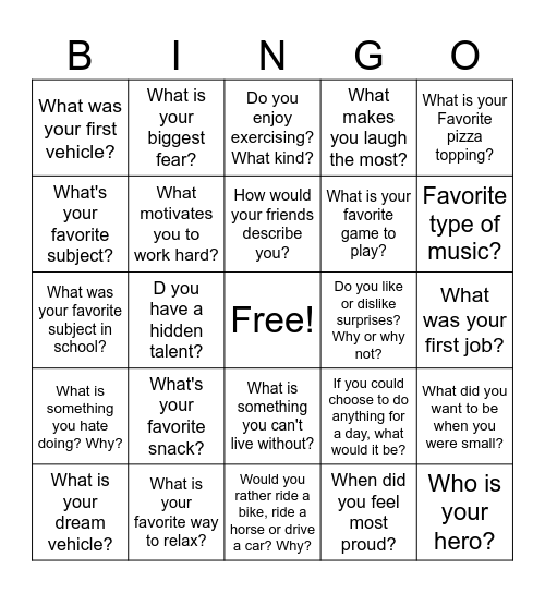 Ice Breaker Bingo Card