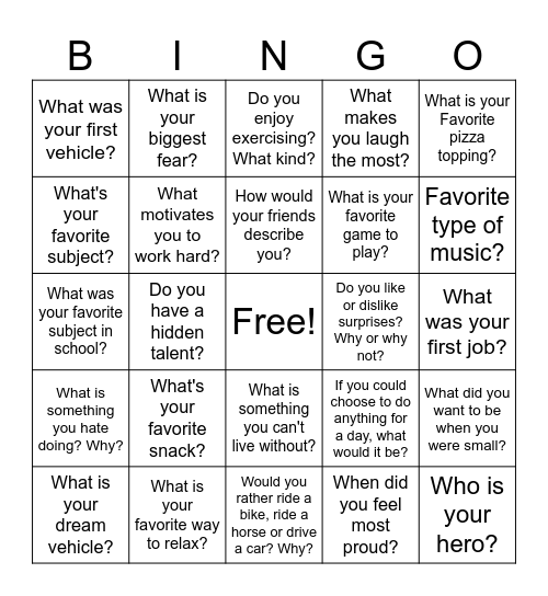 Ice Breaker Bingo Card