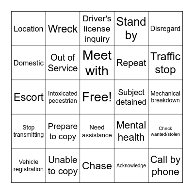 10-Code Bingo Card