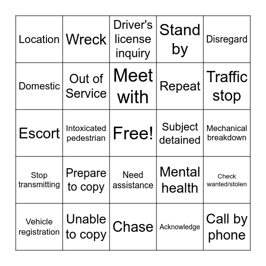 10-Code Bingo Card