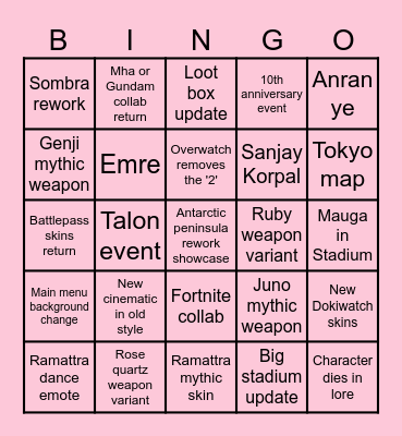 Overwatch Spotlight 2026 Bingo Card
