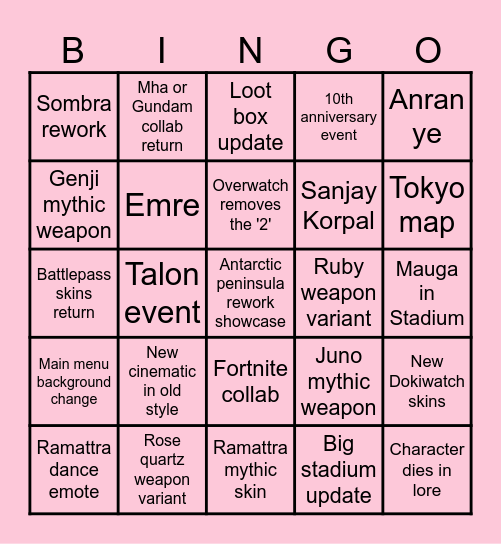 Overwatch Spotlight 2026 Bingo Card