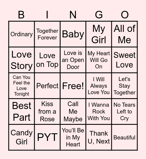 Love is in the Air Bingo Card
