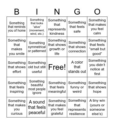 Broaden and Build Bingo Card