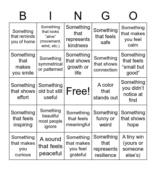 Broaden and Build Bingo Card