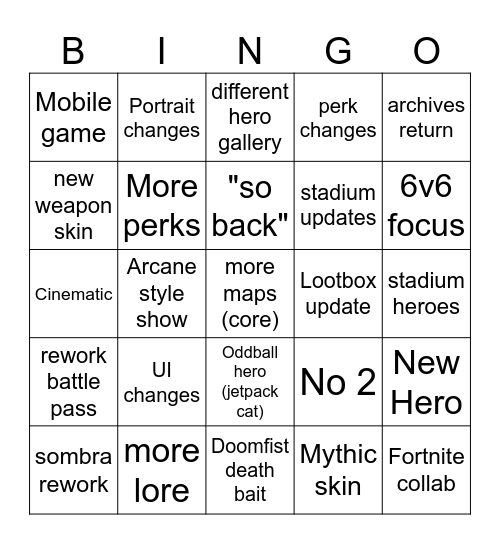 Overwatch Spotlight Bingo Polaris Bingo Card