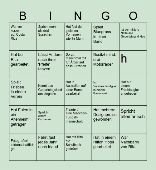 Geburtstags- Bingo Card