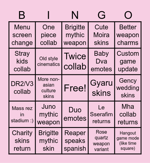 Ow2 Spotlight personal Bingo Card