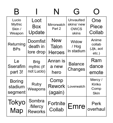 OW Spotlight 2026 Bingo Card