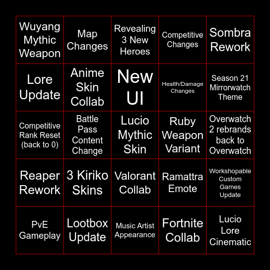 Overwatch Bingo Card
