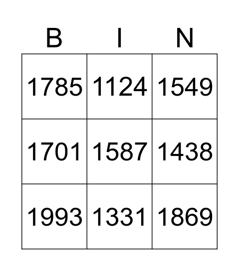 Los números grandes Bingo Card