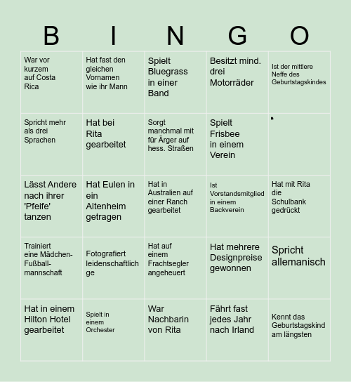 Geburtstags- Bingo Card
