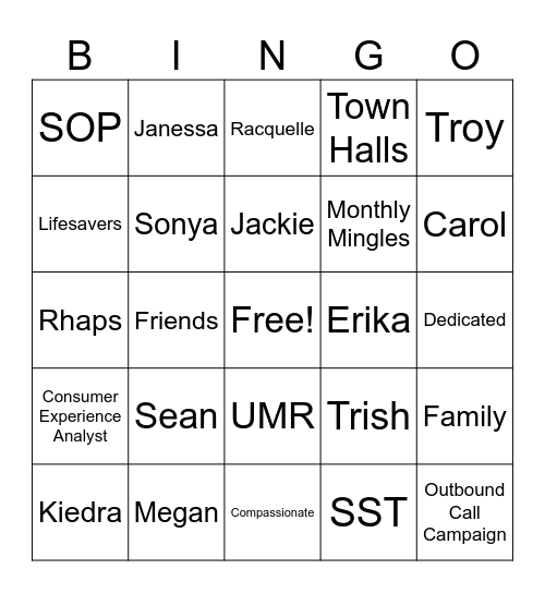 Team Burns Bingo Card