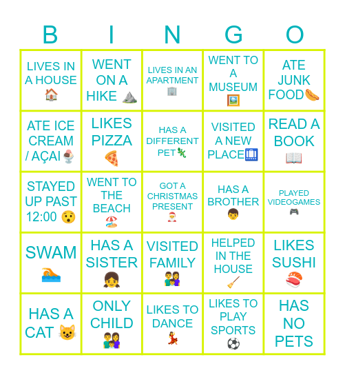 FIRST DAY BINGO Card