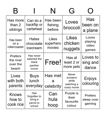Getting to know you Bingo Card