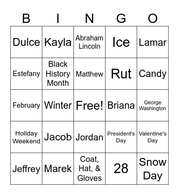 February Bingo Card