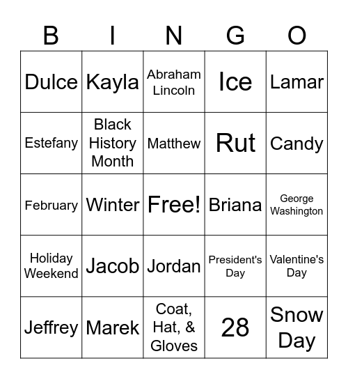 February Bingo Card