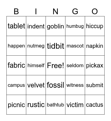 vc/cv Bingo Card