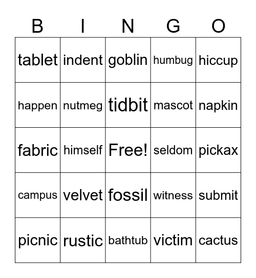 vc/cv Bingo Card