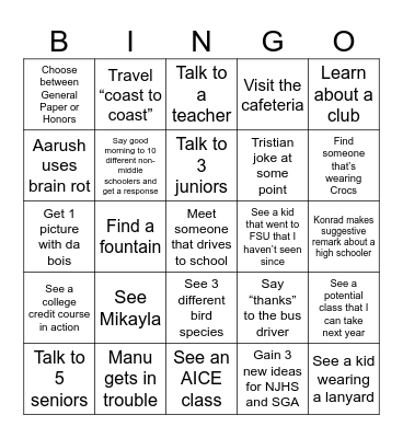 AV Field Trip BINGO Card