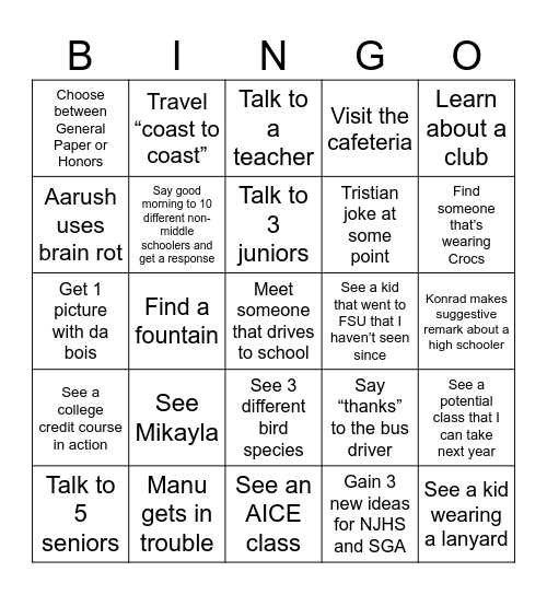 AV Field Trip BINGO Card