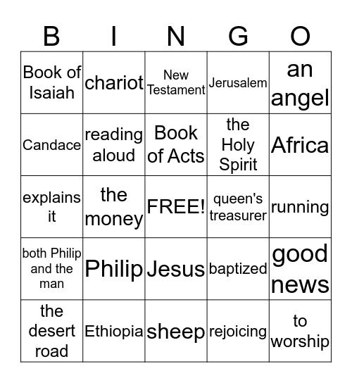 Philip Teaches a Man from Ethiopia Bingo Card