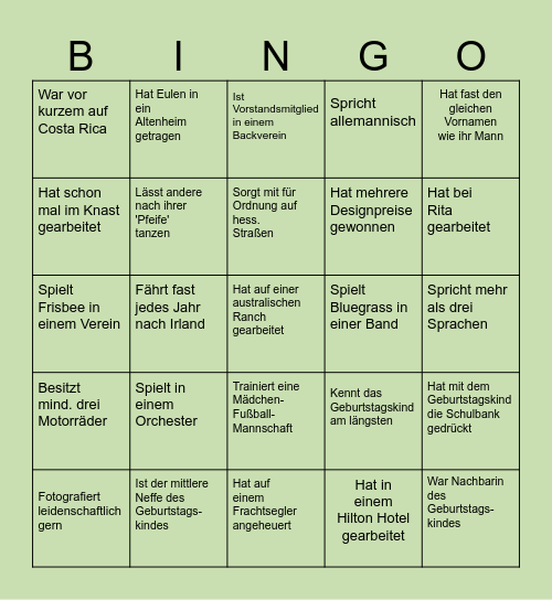 Geburtstagsbingo Card