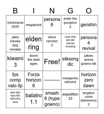nintendo schizo Bingo Card