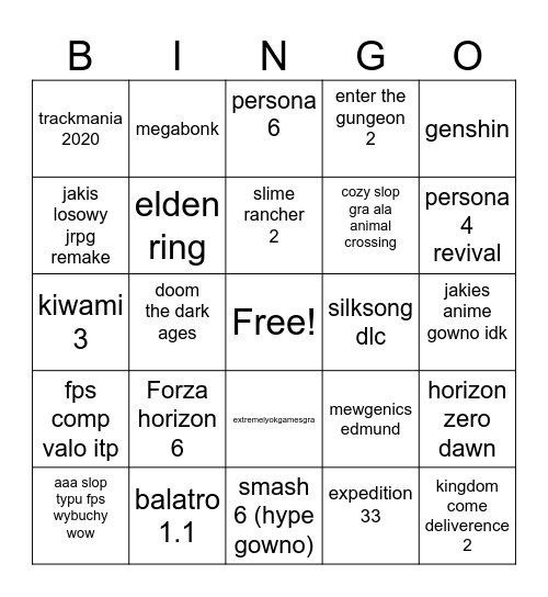 nintendo schizo Bingo Card