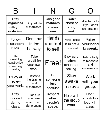 Expected vs. Unexpected Behaviors Bingo Card