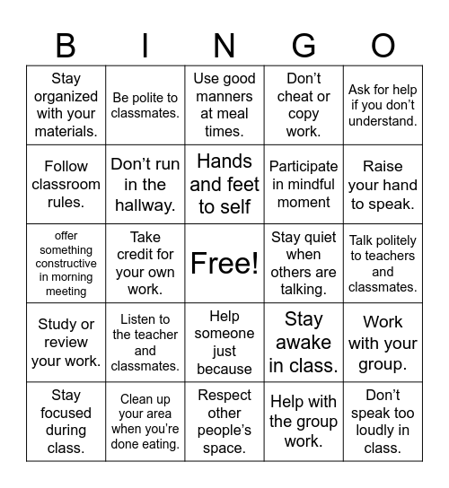 Expected vs. Unexpected Behaviors Bingo Card