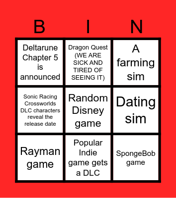 Nintendo Partnership Direct Bingo Card