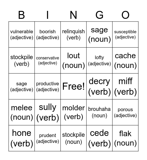 WordMasters 2 Bingo Card