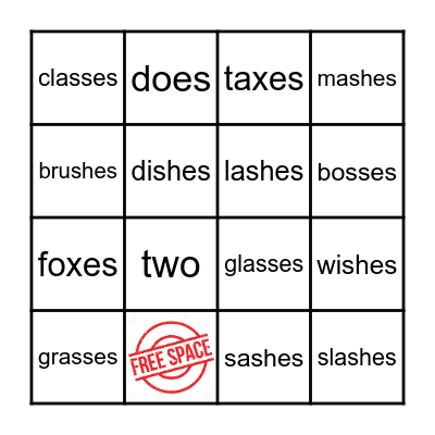 -es Endings Bingo Card