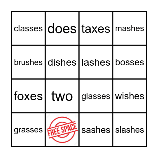 -es Endings Bingo Card