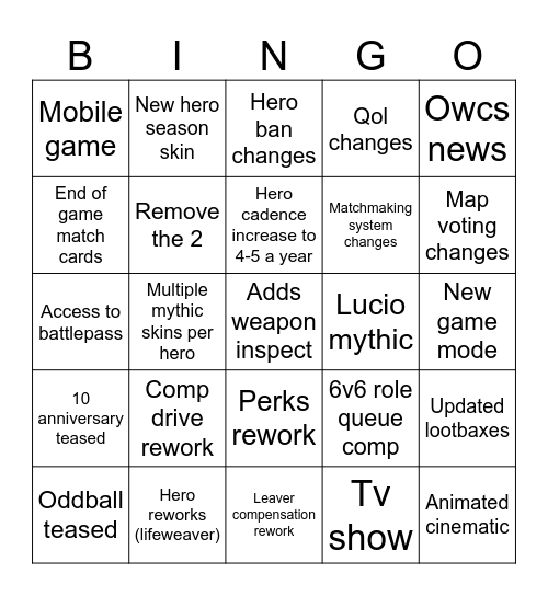 Ow spotlight Bingo Card