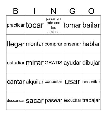 -AR Verbs Bingo Card