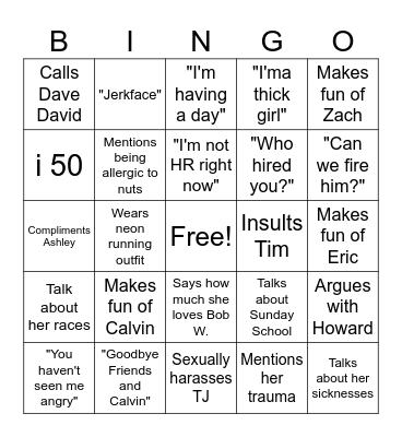 Aliah Bingo Card