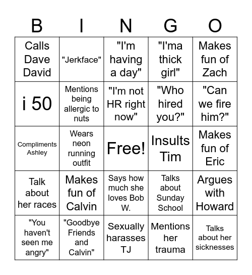 Aliah Bingo Card