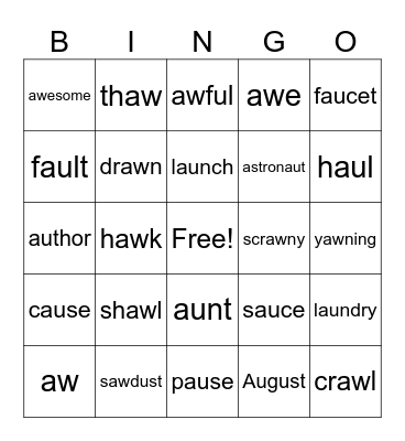 au   aw       Bingo Card
