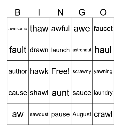 au   aw       Bingo Card
