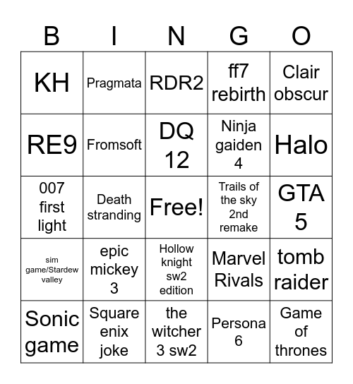 Untitled Bingo Card