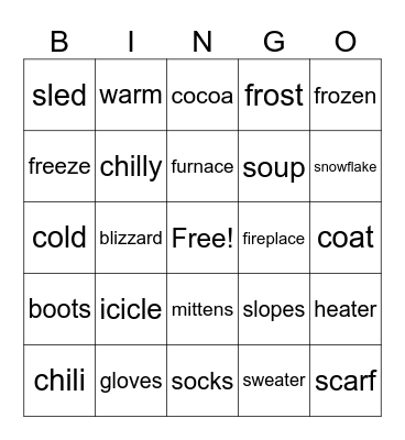 Winter Words Bingo Card